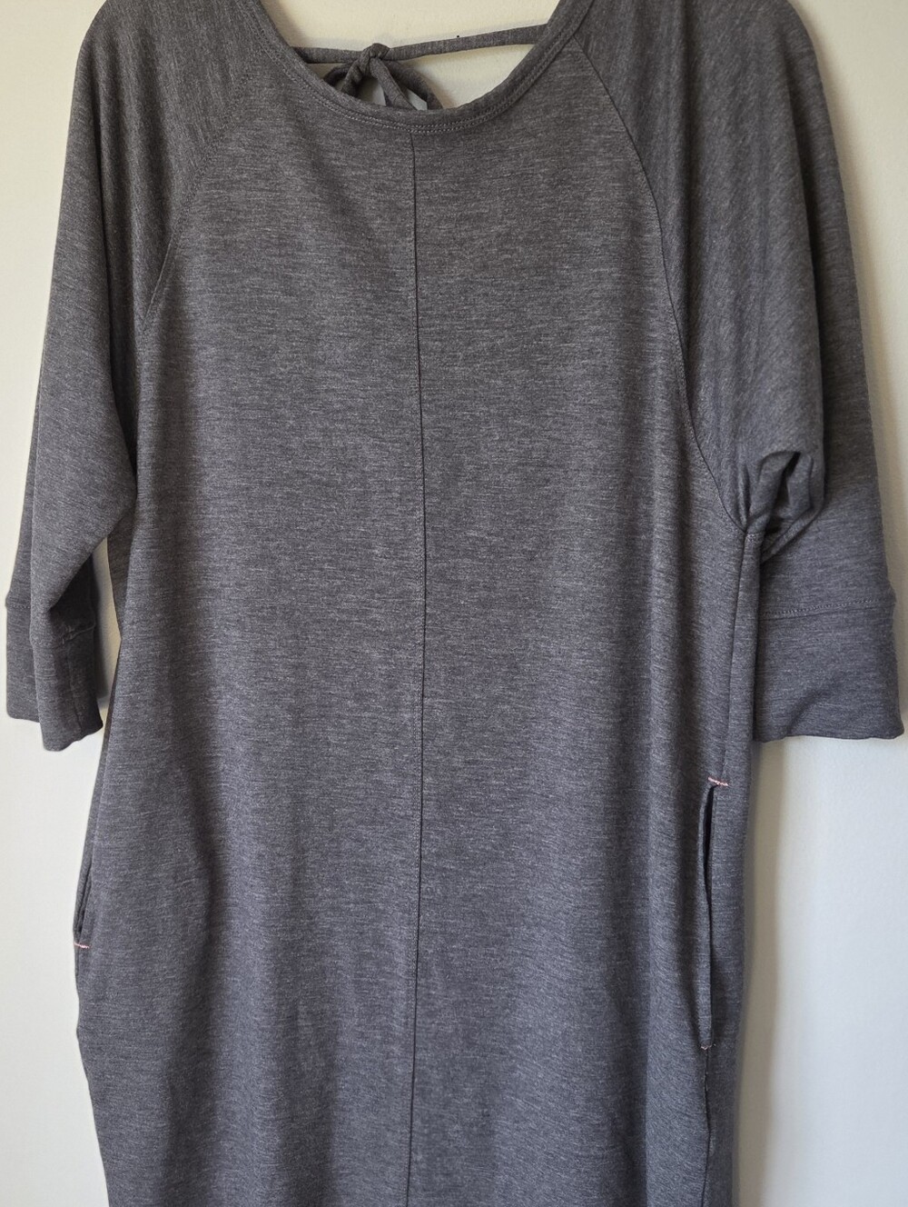 Casual Gray Midi Dress with Tie-Back Neck